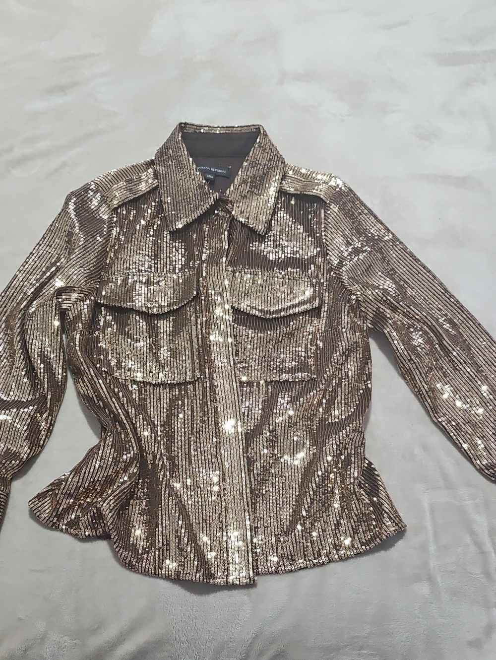 Sequin Utility Shirt Jacket - Gold